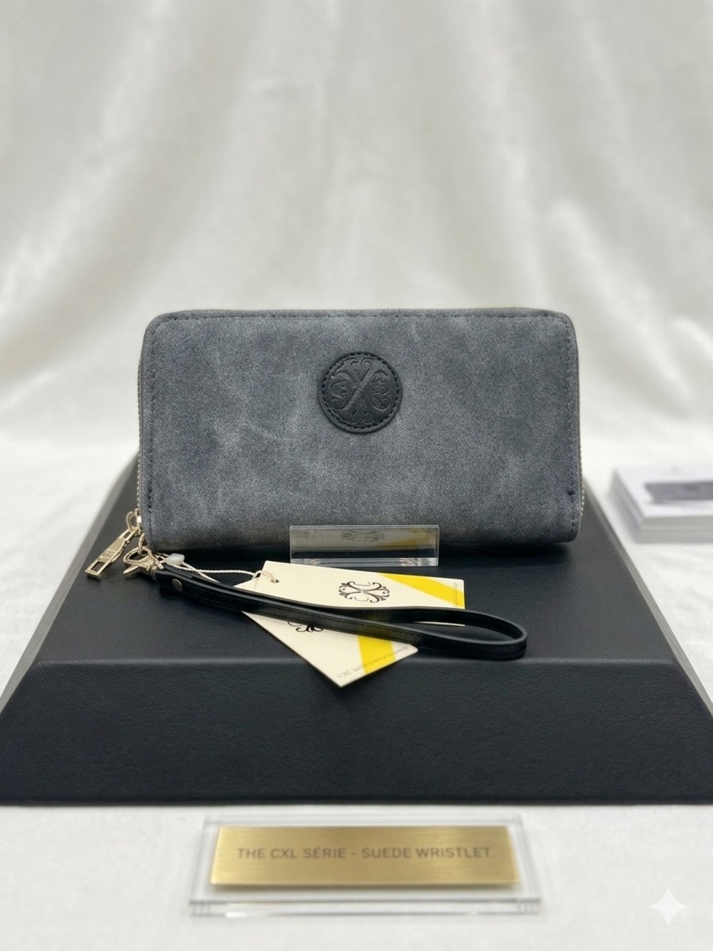 Faux Suede Wristlet Clutch - Gray